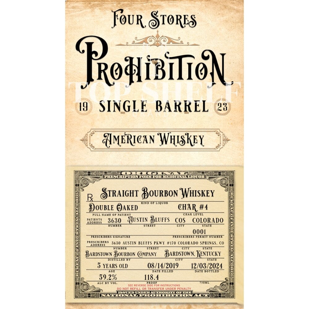 BuyFourStoresProhibitionSingleBarrelBoubronOnine Four Stores Prohibition Single Barrel Bourbon - Image 1