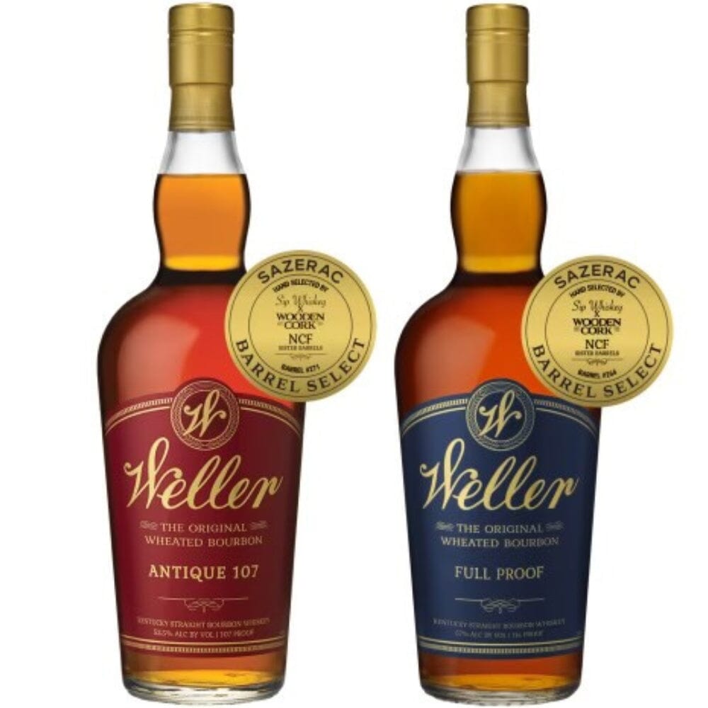 BuyWellerFullProof_Antique107SipWhiskeyXWoodenCorkNCFSisterSingleBarrelsOnline Weller Full Proof & Antique 107 Sip Whiskey X Wooden Cork NCF Sister Single Barrels - Image 1