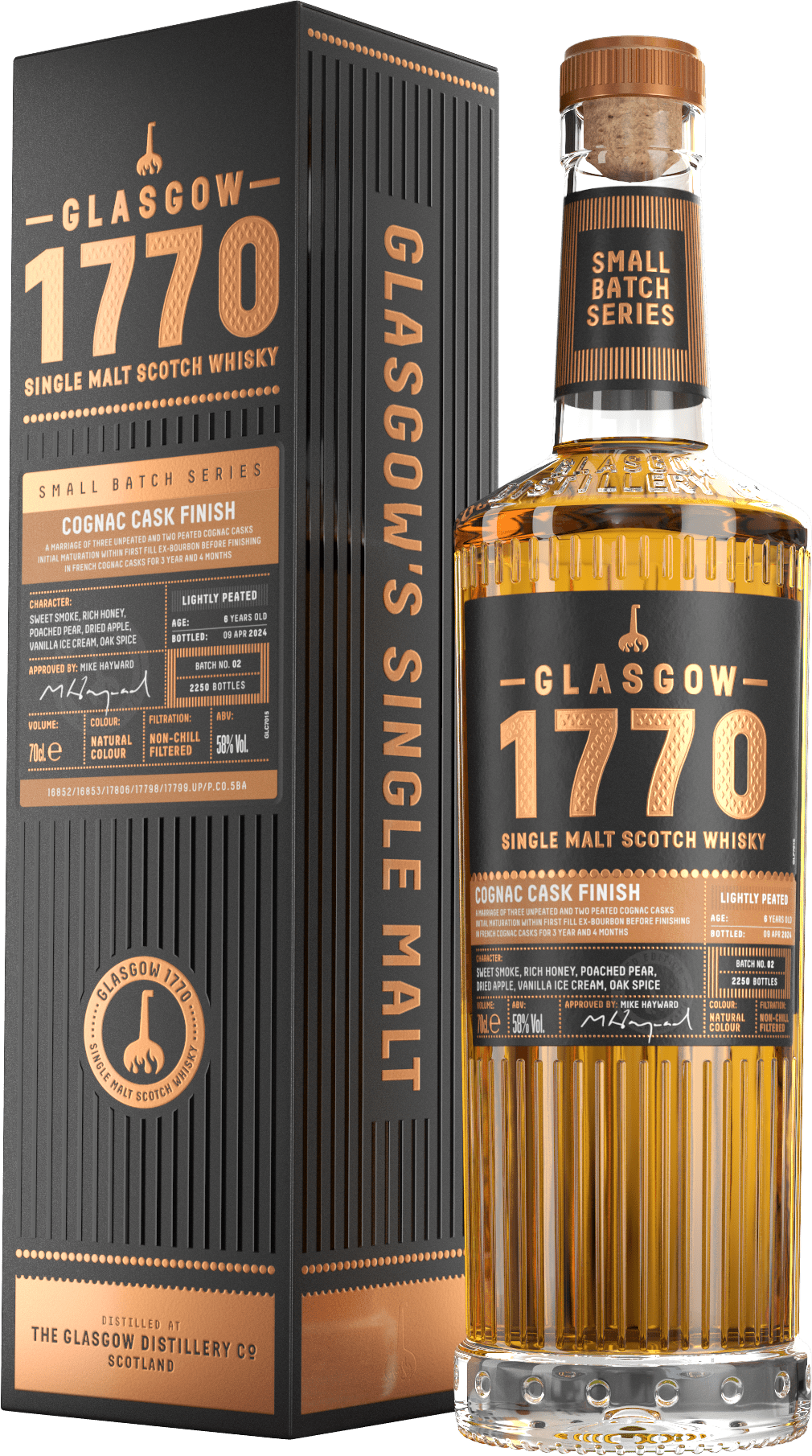 G1770CognacCaskFinish02-bottleandcartonontransparentbackground Glasgow 1770 Cognac Cask Finish Batch No. 2 - Image 1